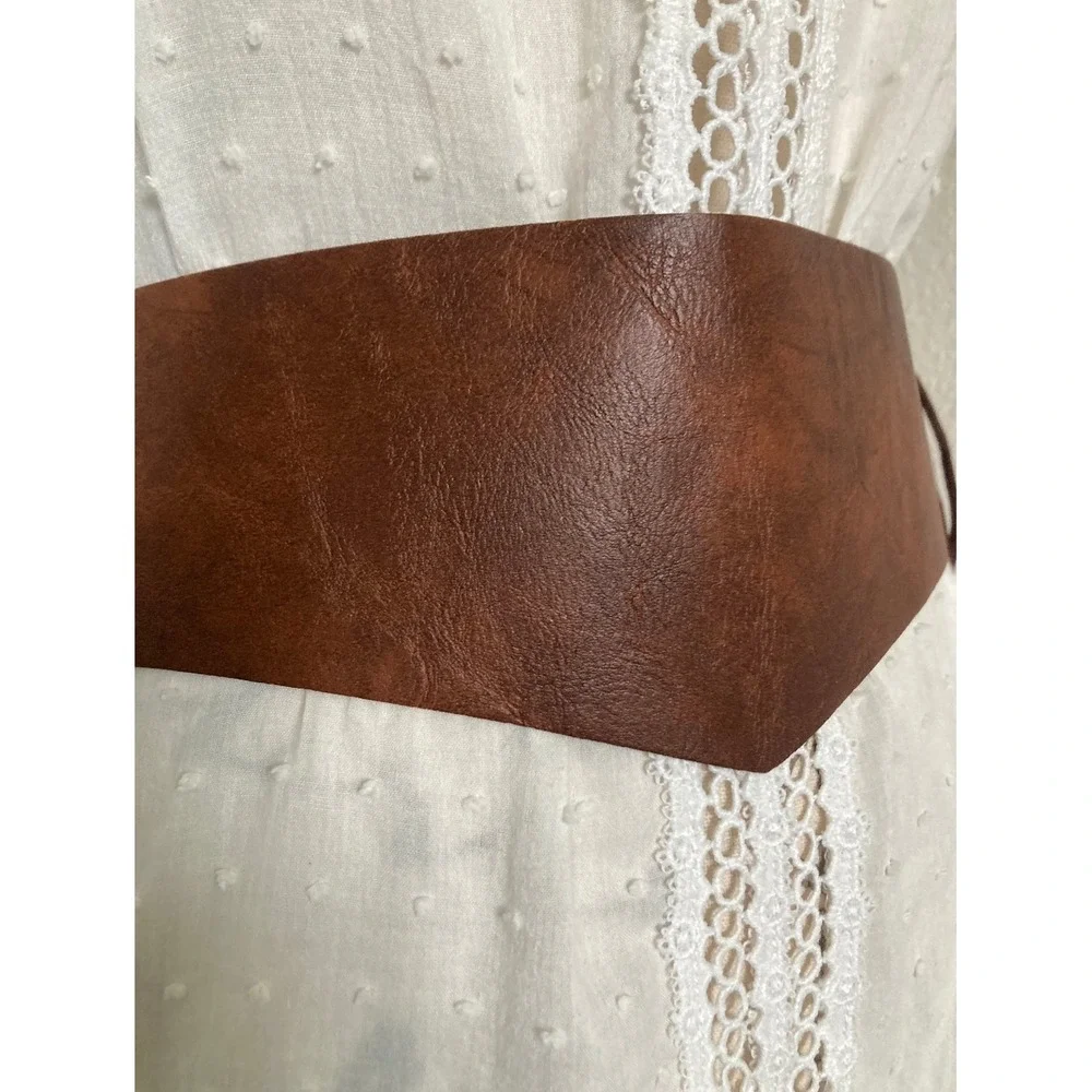 Brown Wide Waist Corset Lace Up Faux Leather Belt Statement Ren Faire Size M/L